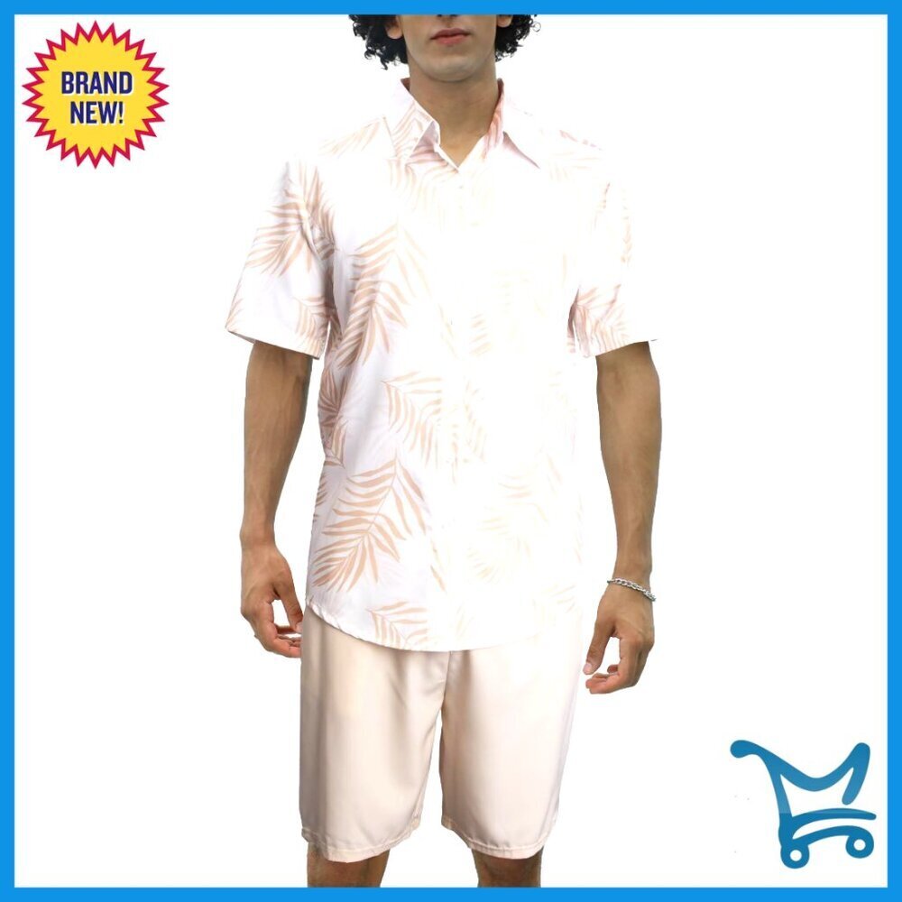 Men's Floral Hawaiian Button Down Shirt and Shorts Set, Size L